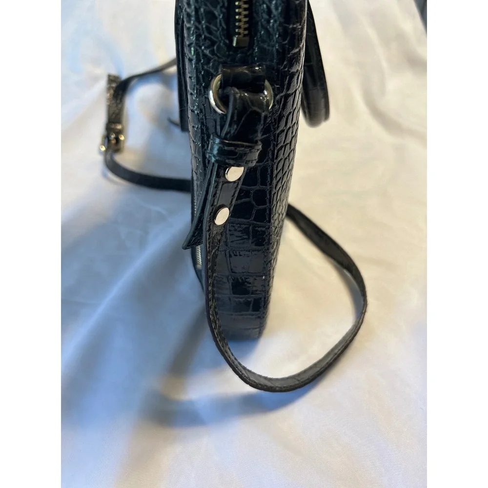 KATE SPADE NY Charcoal Croco Embossed Patent Leather Padded Laptop Tote Bag NWOT